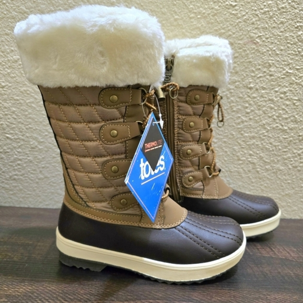 Totes Girl's Winter Tall Snow Boots Toffee Brown‎ NWT Size 1 Youth